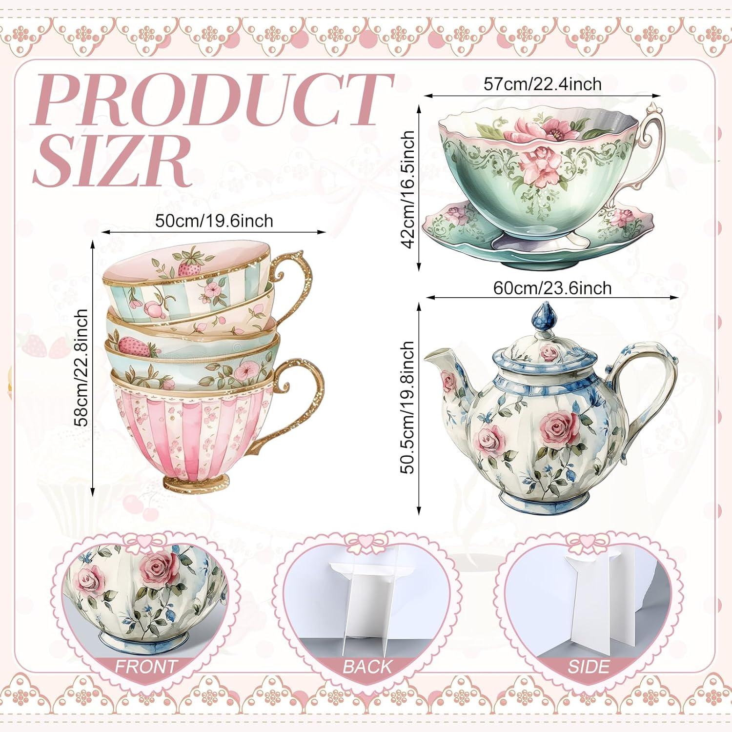 image:imageAmyhill 3 Pcs Large Wonderland Tea Party Decorations Wonderland Garden Yard Sign Teapot Teacup Tea Bowl Cardboard Cutout Stand Vintage Garden Photography Props for Birthday Wedding Bridal Shower DecorTea Party