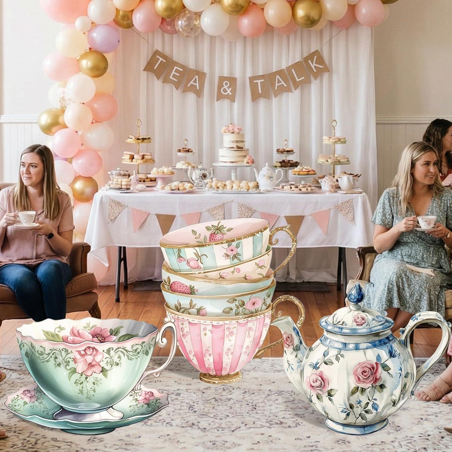image:imageAmyhill 3 Pcs Large Wonderland Tea Party Decorations Wonderland Garden Yard Sign Teapot Teacup Tea Bowl Cardboard Cutout Stand Vintage Garden Photography Props for Birthday Wedding Bridal Shower DecorTea Party