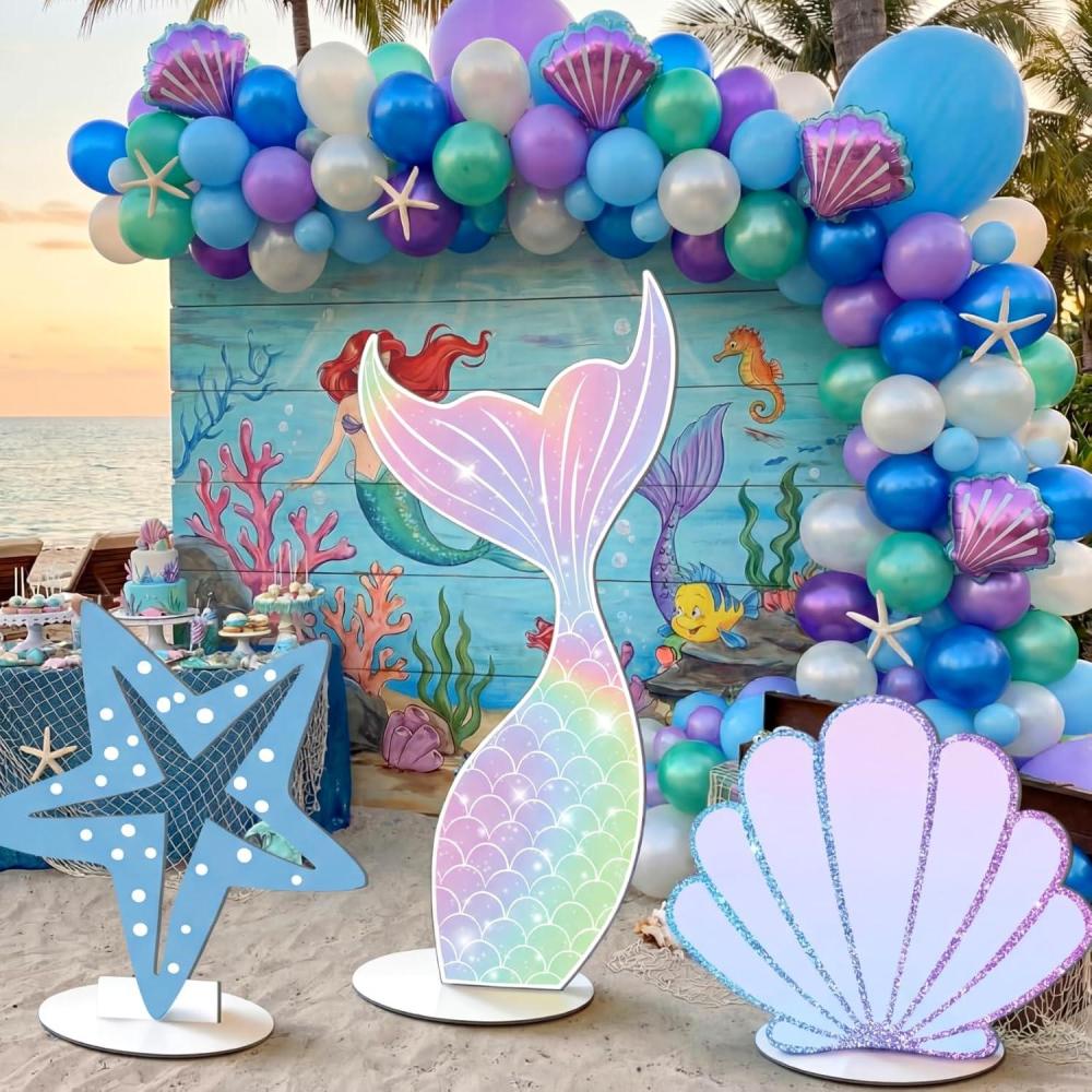 image:imageAmyhill 3 Pcs Large Wonderland Tea Party Decorations Wonderland Garden Yard Sign Teapot Teacup Tea Bowl Cardboard Cutout Stand Vintage Garden Photography Props for Birthday Wedding Bridal Shower DecorMermaid