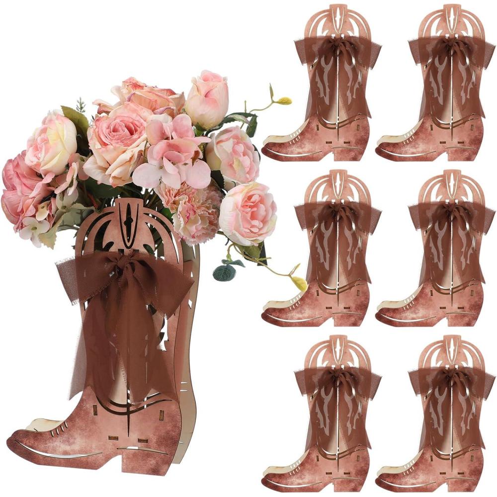 image:imageAmyhill 6 Pcs Western Cowgirl Boots Flower Boxes Centerpiece Boot Shape Wood Boxes Decor Western Theme Party Cowgirl Favors Tabletop for Cowboy Birthday Party Baby Shower Wedding Supplies Dark BrownDark Brown