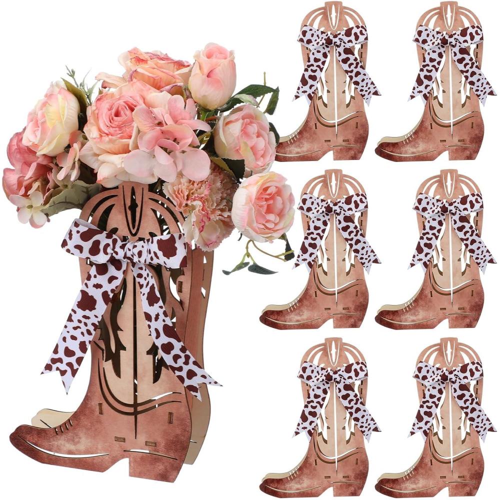 image:imageAmyhill Western Cowgirl Boots Flower Boxes Centerpiece Boot Shape Wood Boxes Decor Western Theme Party Cowgirl Favors Tabletop for Cowboy Birthday Party Baby Shower Wedding SuppliesBeige6 PcsCow Color