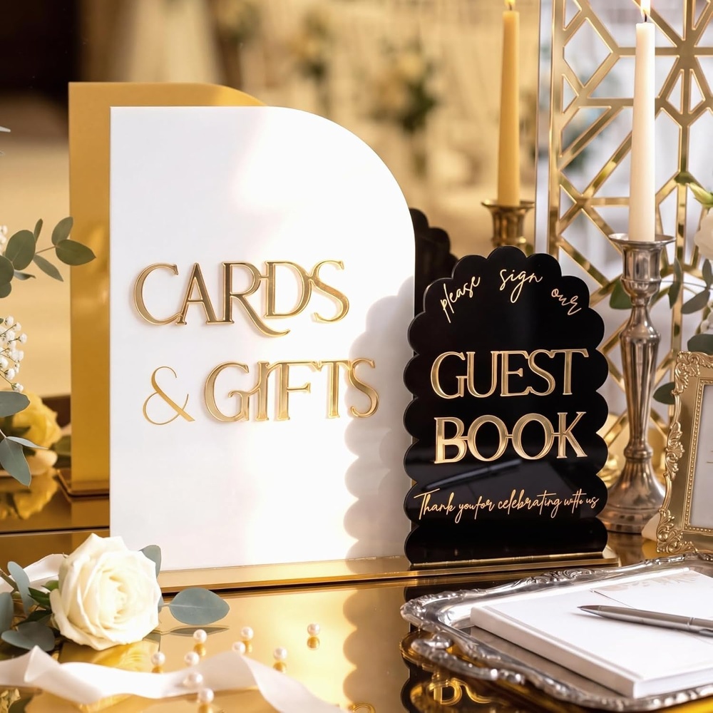 image:imageAmyhill 2 Pcs Acrylic Wedding Signs for Reception 8  10 Cards and Gifts 5 x 7 Please Sign Our Guestbook Sign with Stand Wedding Table Decor for Marriage Memorial CeremonyBlackModernWhite Black