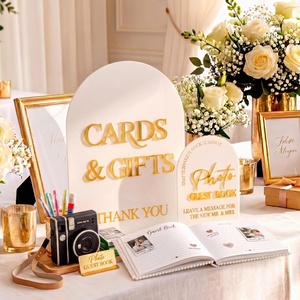 Amyhill 2 Pcs Acrylic Wedding Signs for Reception 8 × 10” Cards and Gifts 5 x 7” Please Sign Our Guestbook Sign with Stand Wedding Table Decor for Marriage Memorial Ceremony(Black,Modern)(Gold White)